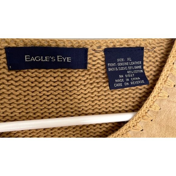 Vintage 80s Eagle's Eye Genuine Leather Patchwork Cardigan Sweater Jacket - Picture 4 of 5